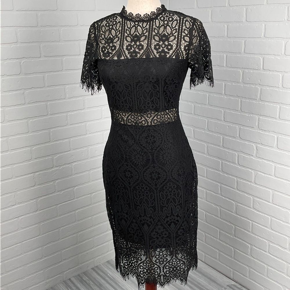 Lulus Dress‎ Women Small Black Floral Crochet Eyelash Sheer Lace Formal Party